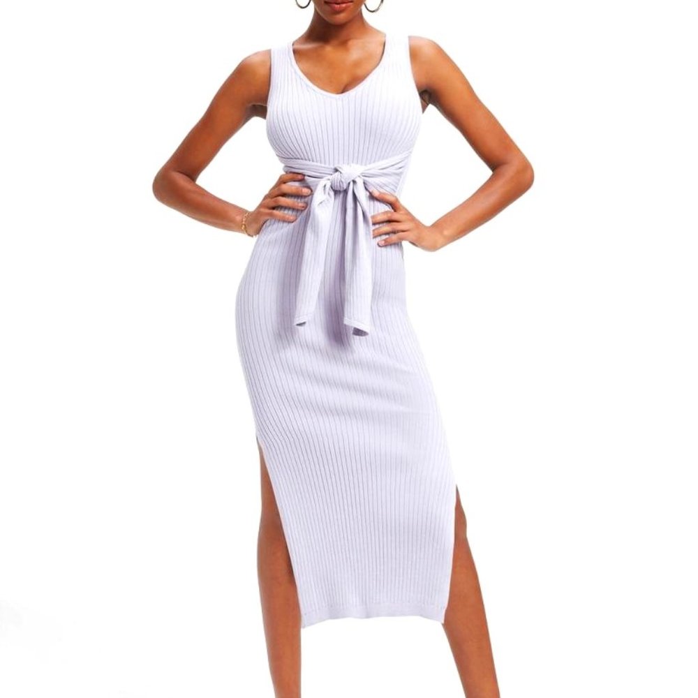 Good American Belted Body Dress in Lilac